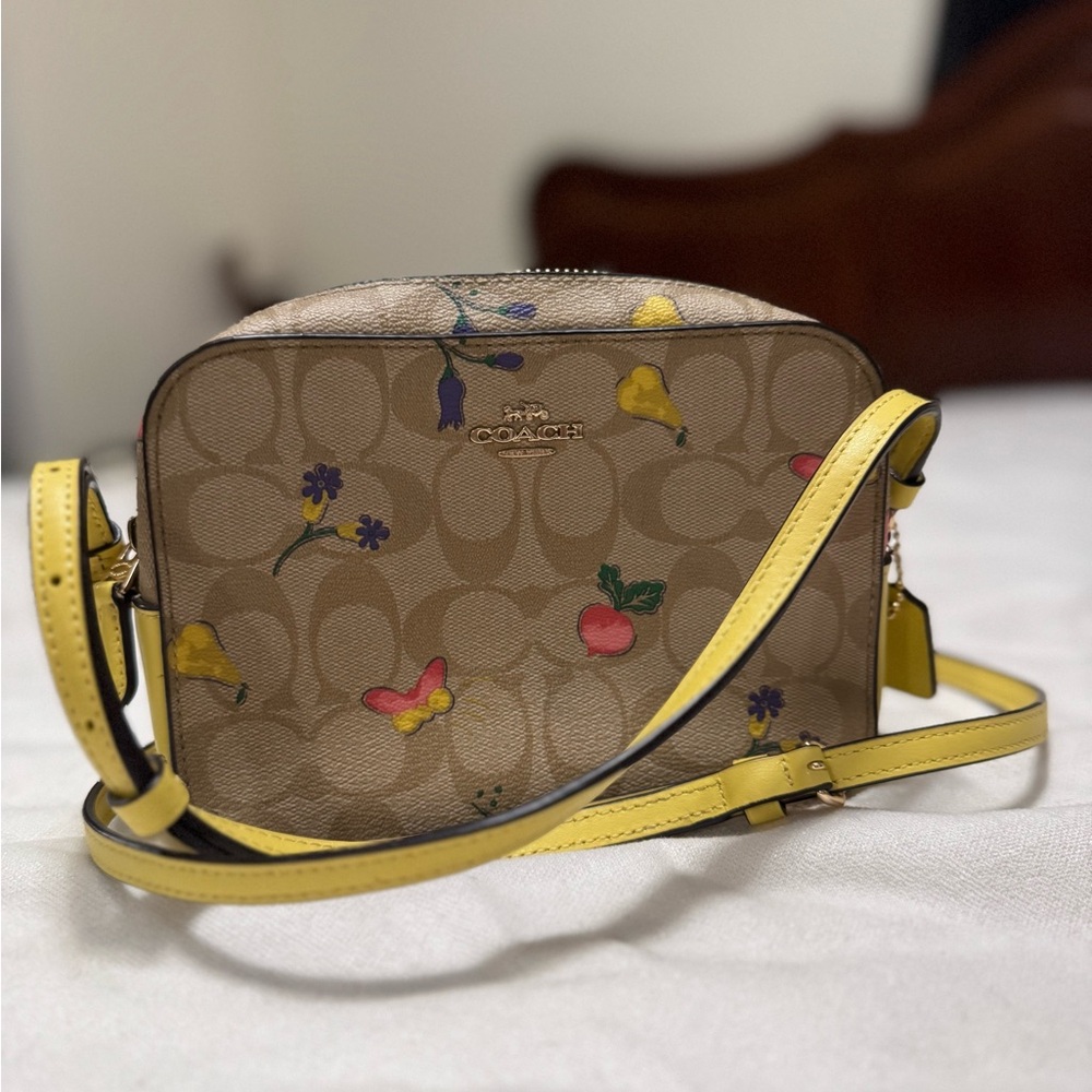 Coach Tan Crossbody Bag with Yellow Accents